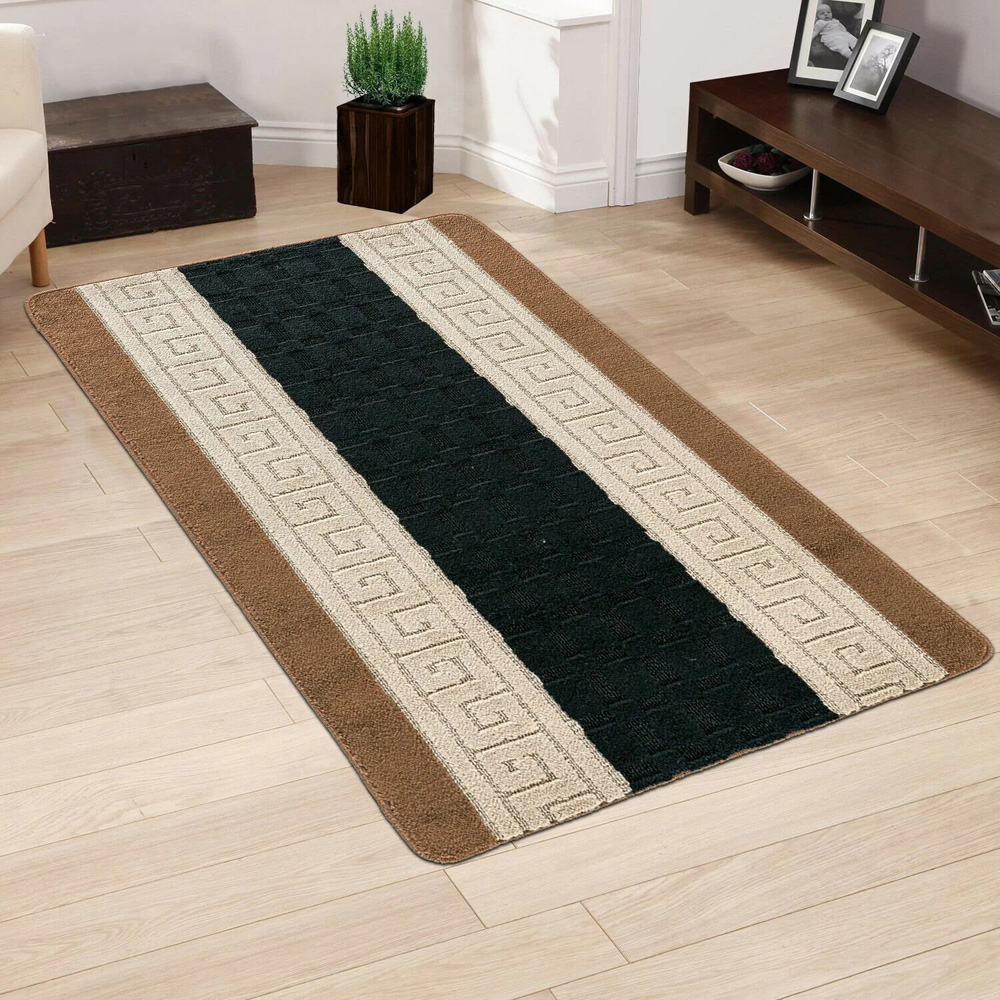 Home Base Mat Smart Living Beige and Black Gel Back Non-Slip Mat 60 x 220cm | Homebase
