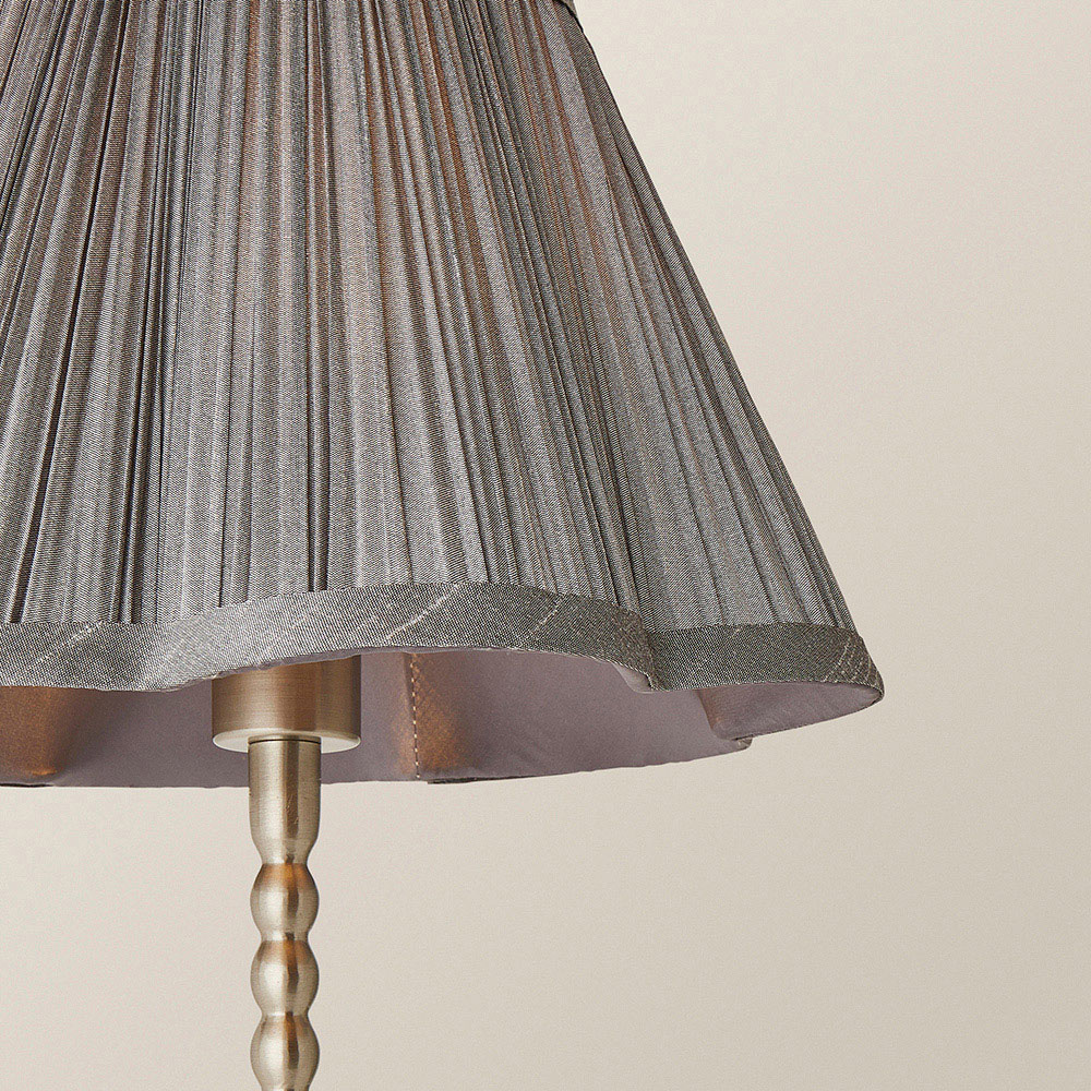 ValueLights Maeve Dark Grey Pleat Faux Silk Scallop Shade Chrome Bobbin LED Table Lamp Image 3