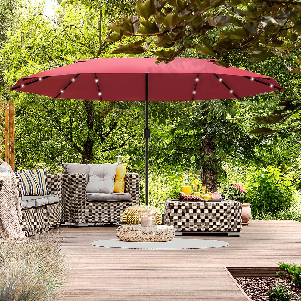 Outsunny Wine Red 36 LED Crank Handle Double Sided Parasol 4.4m Image 4