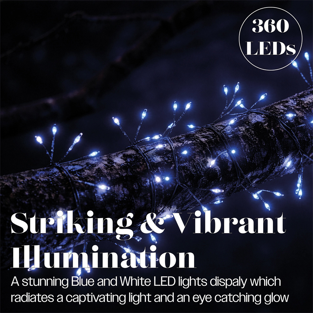 Xmas Haus 360 Blue and Cool White Micro LED Silver Cable Christmas Cluster Light 3.7m Image 6