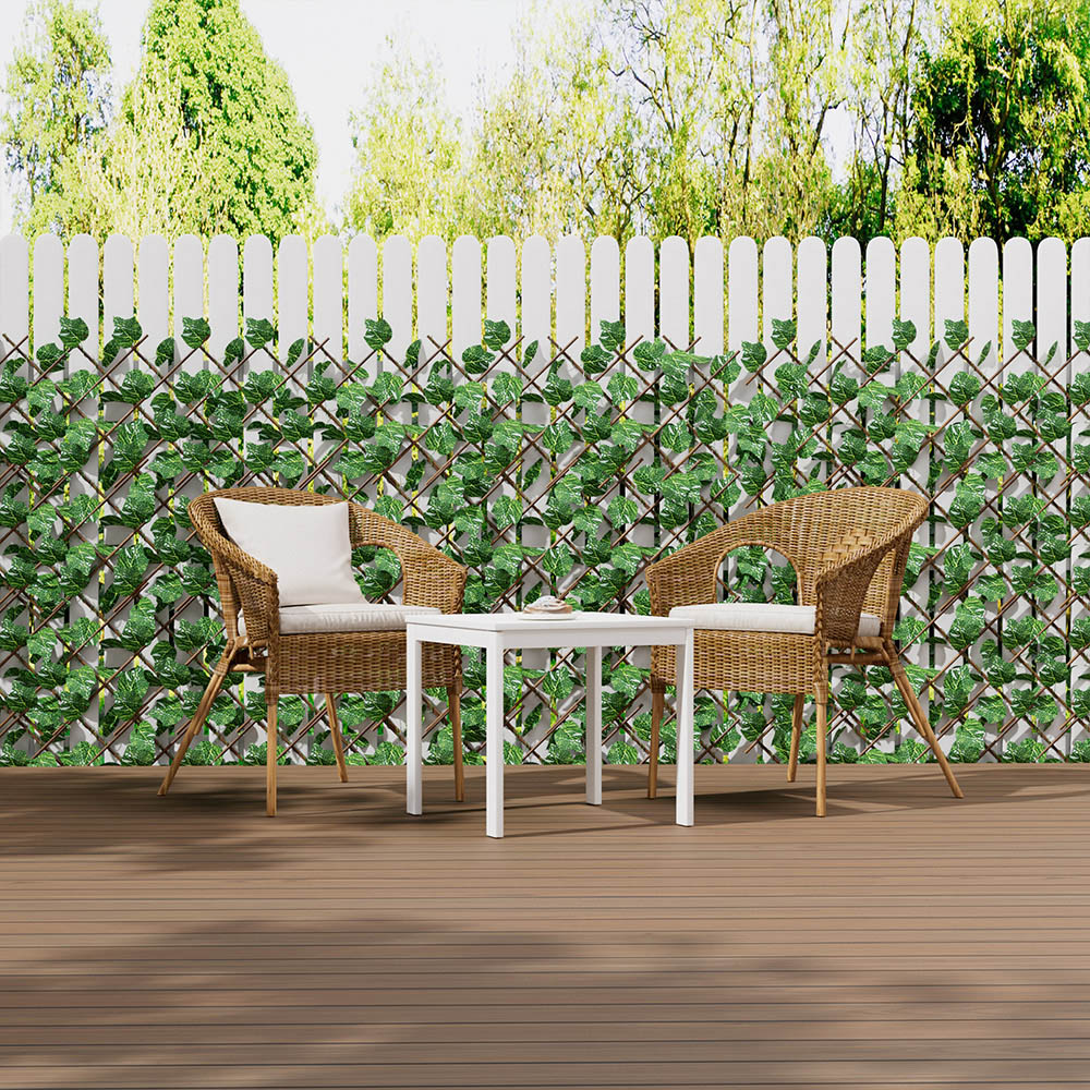 Living and Home 5.7 x 1ft Retractable Hedge Panel with Artificial Grape Leaf Image 1