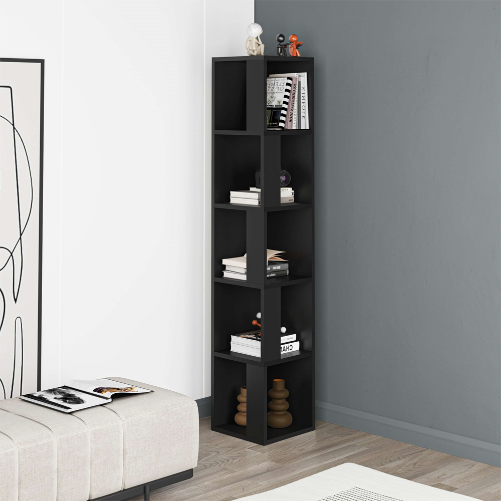 Decortie Piano Black Marble Effect 3 Tier Tall Corner Bookcase Display Unit Image 5