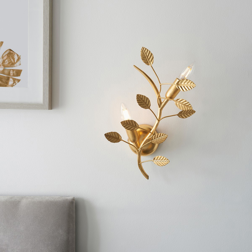 Merano Reggio 2 Light Gold Leaf Wall Light Image 5