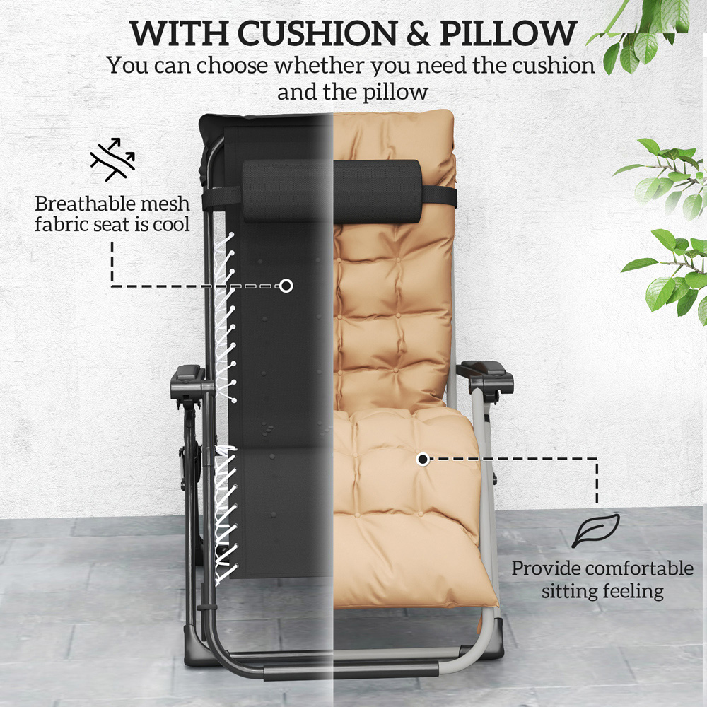 Outsunny Set of 2 Khaki Zero Gravity Foldable Lounger Image 6