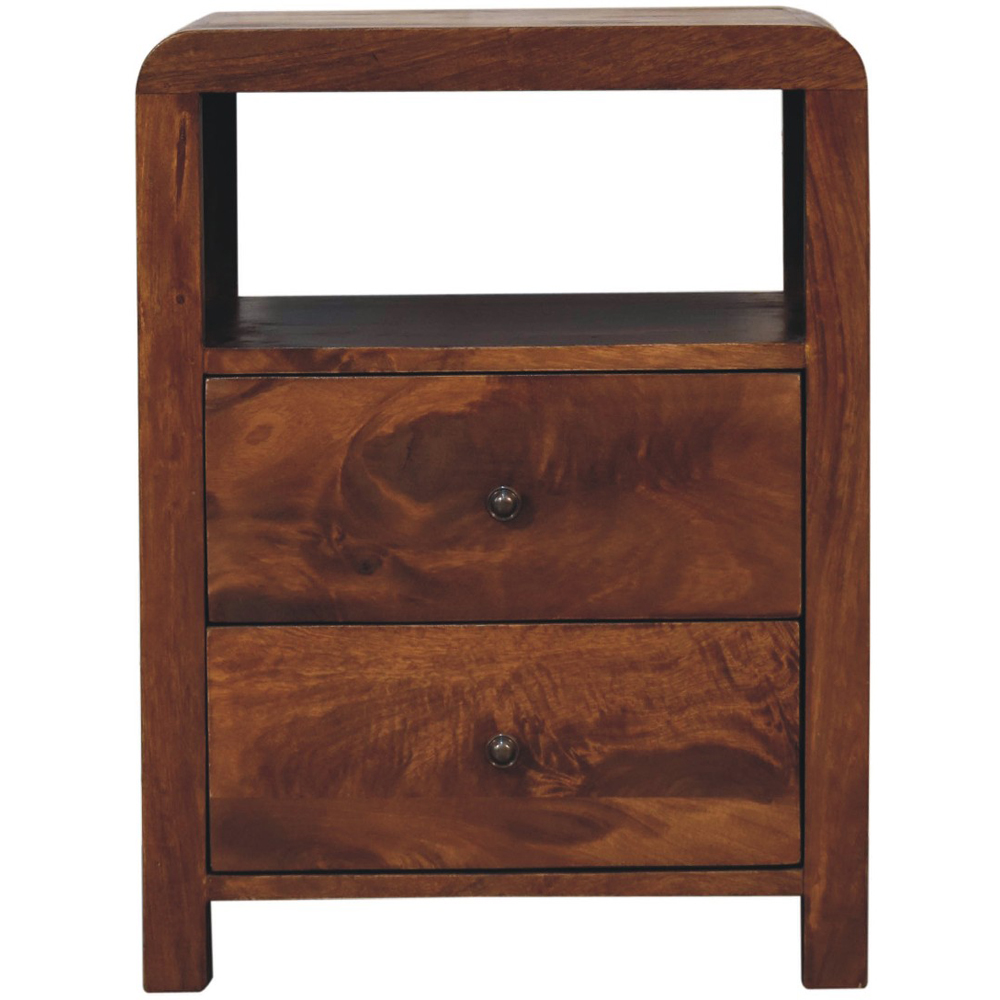 Artisan Furniture Arvessa Brown 2 Drawer Single Shelf Solid Wood Bedside Table Image 2