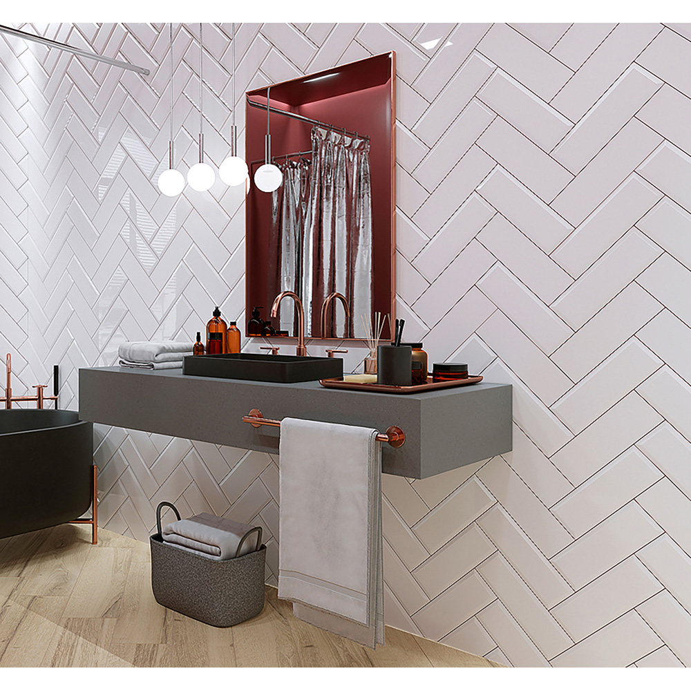 Top Ceramics White Bevelled Gloss Metro Ceramic Wall Tile 300 x 100mm Image 4
