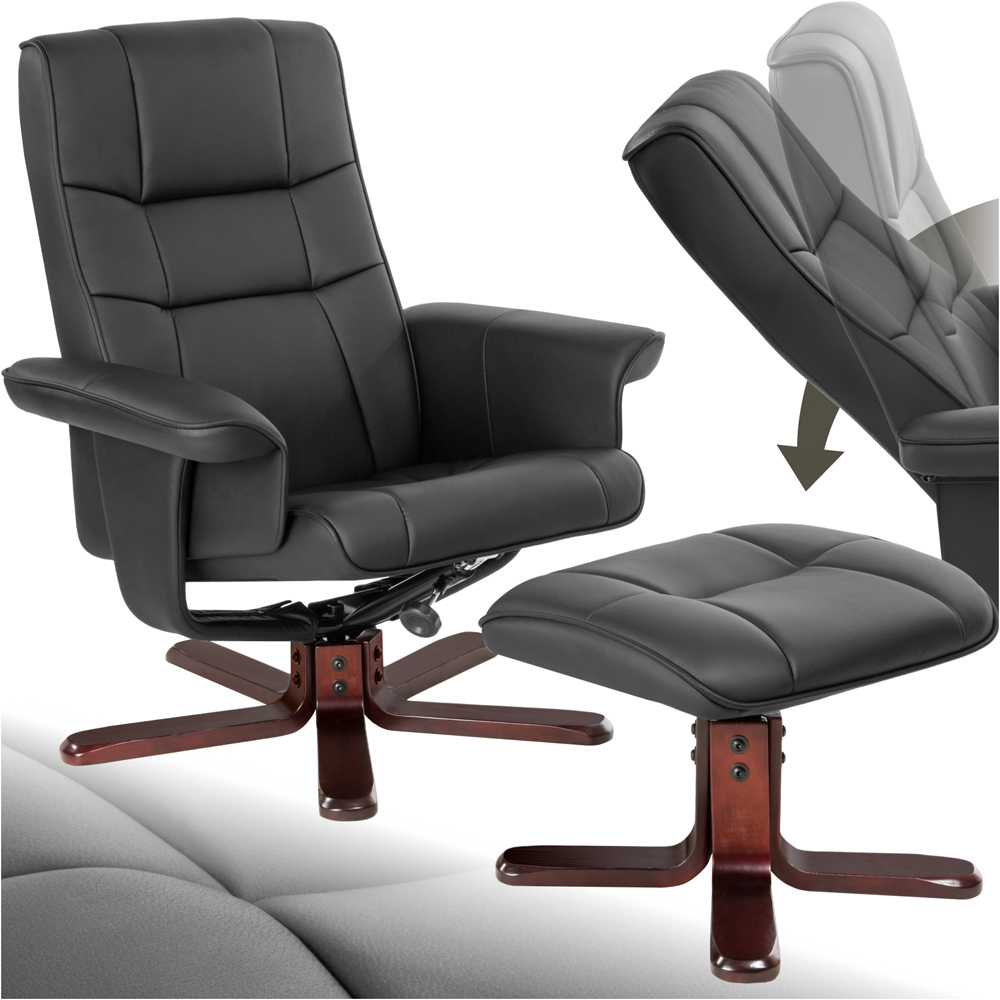 tectake Black Armchair with Adjustable Backrest and Stool Image 2