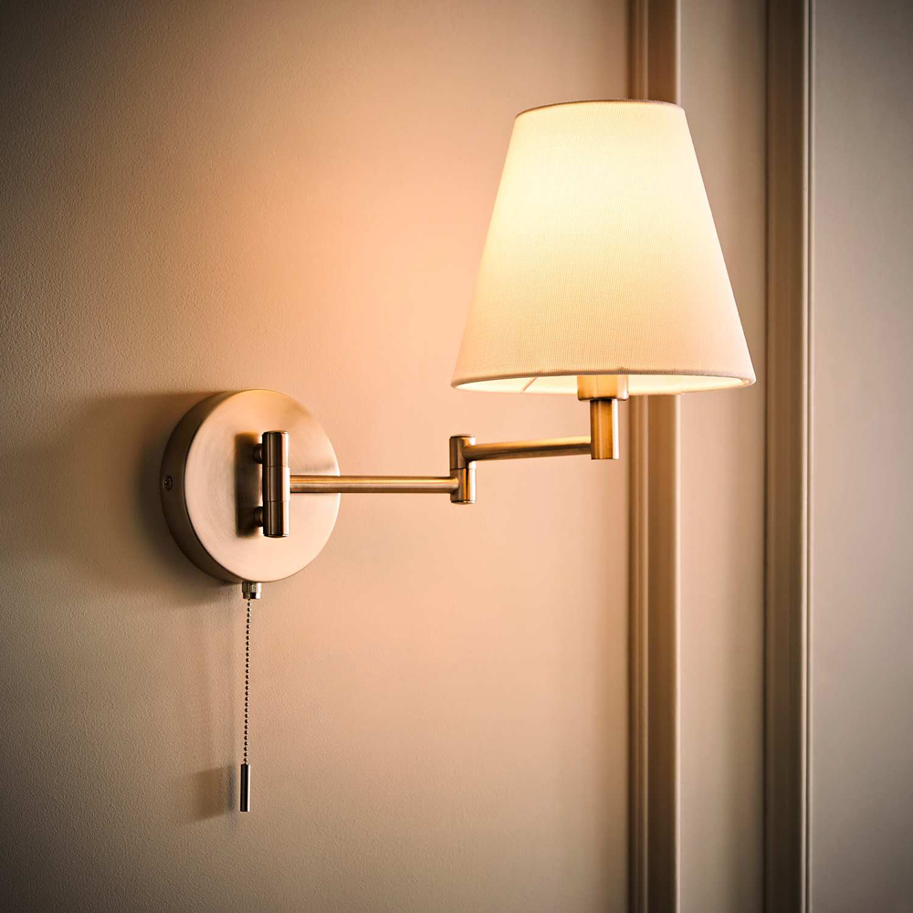 ValueLights Sonia Tapered Shade Brushed Chrome Adjustable Swing Arm Wall Light with Bulb Image 6
