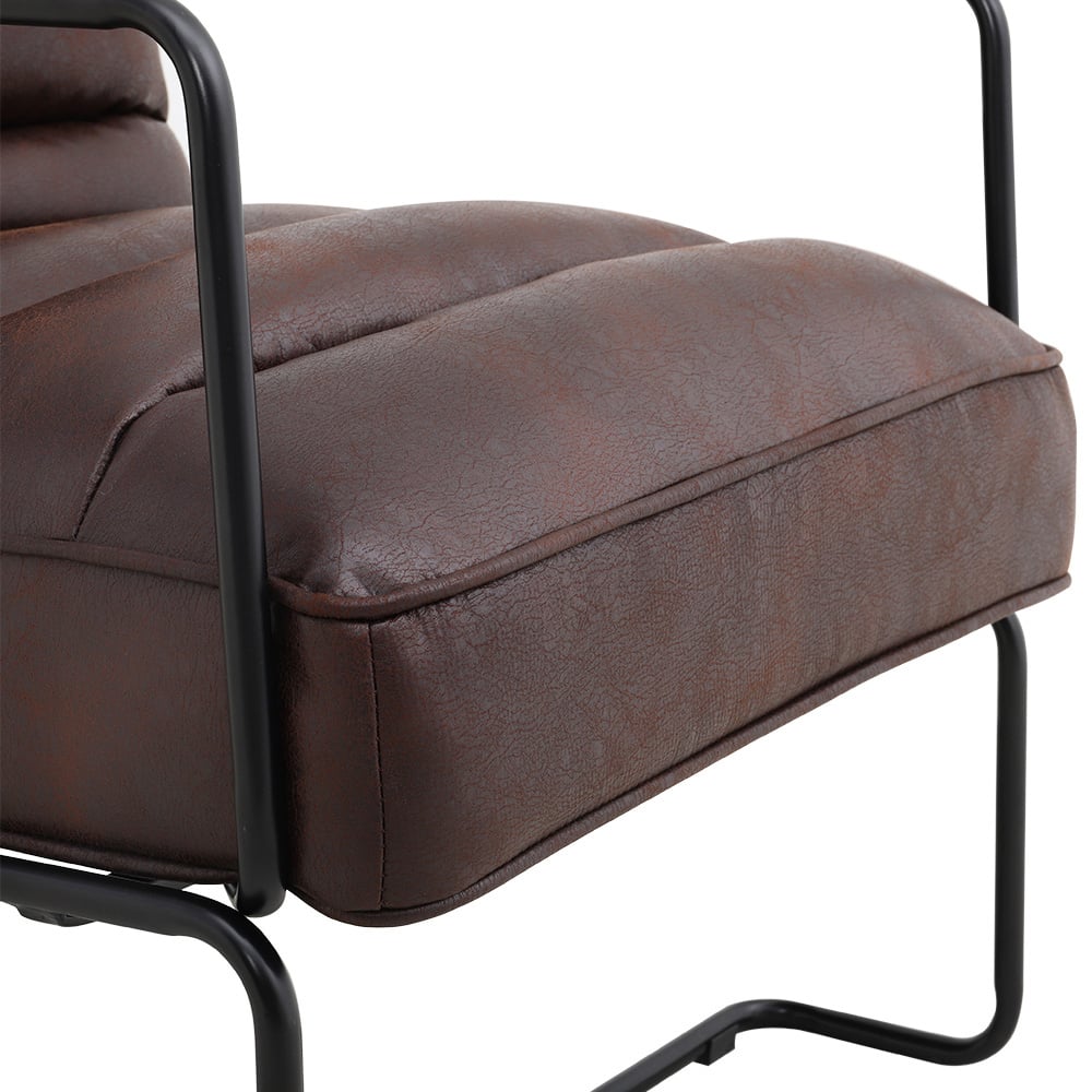 Living and Home Mid Century Brown PU Leather Armchair with Metal Base Image 4