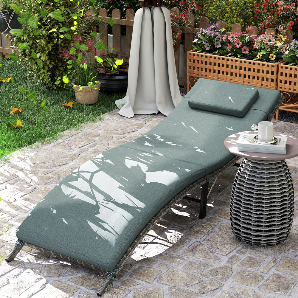 Outsunny Mixed Grey Folding Rattan Sun Lounger with Detachable Pillow Image 3