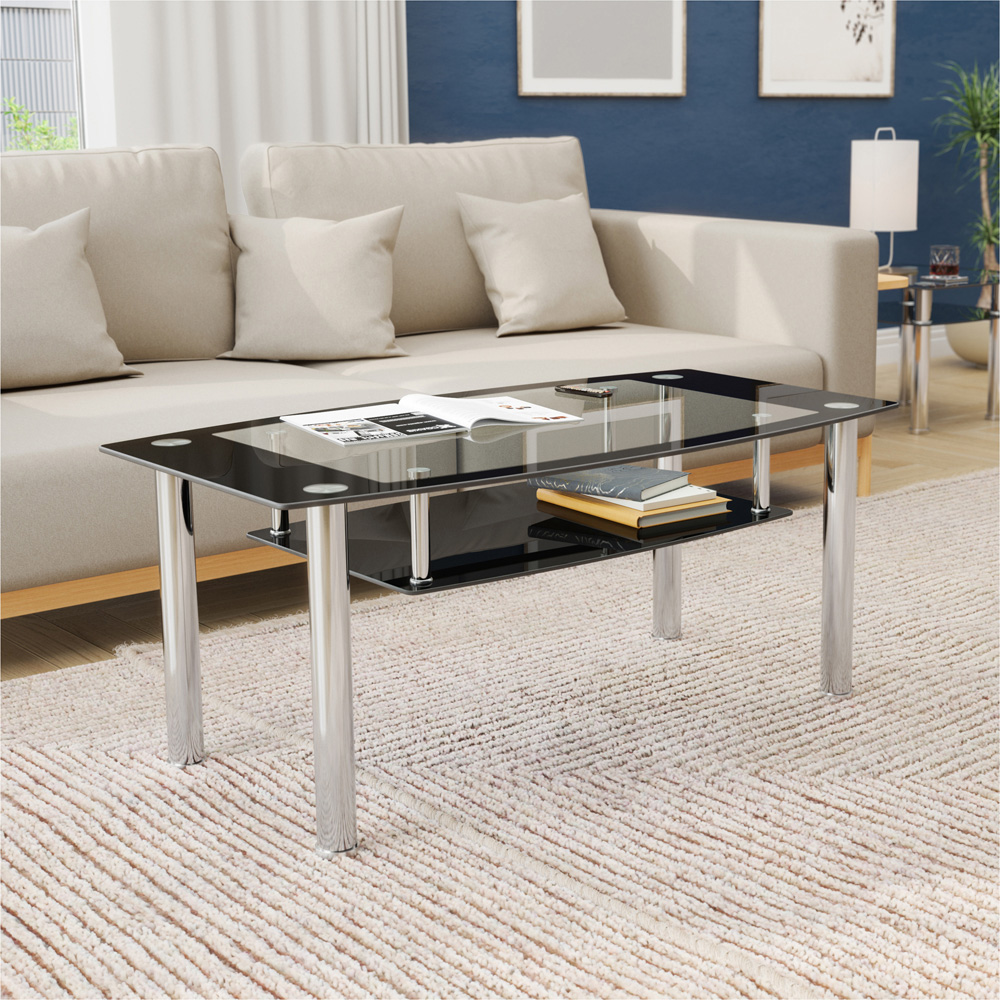 AVF Black Glass and Chrome Coffee Table Image 6