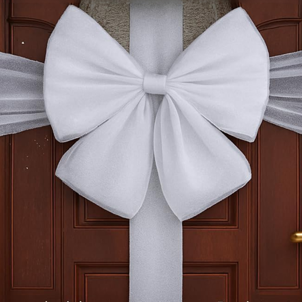 Marco Paul Diamante White Ribbon Door Bow Christmas Decoration 45cm Image 3