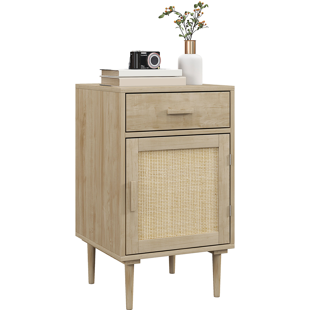 Portland Single Door Single Drawer Rattan Natural Bedside Table Image 2