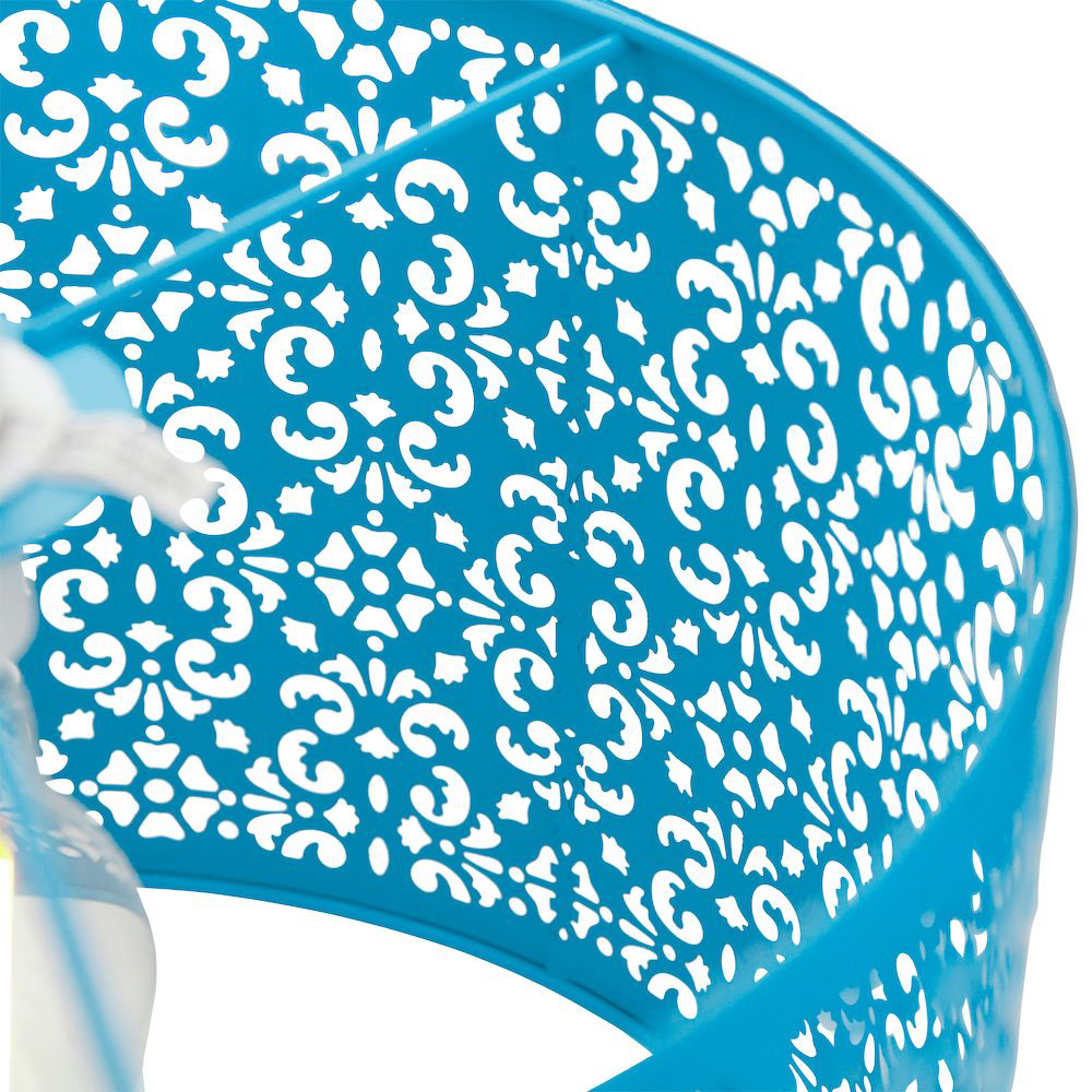 Happy Homewares Matt Teal Metal Marrakech Pendant Shade with Floral Decoration Image 3