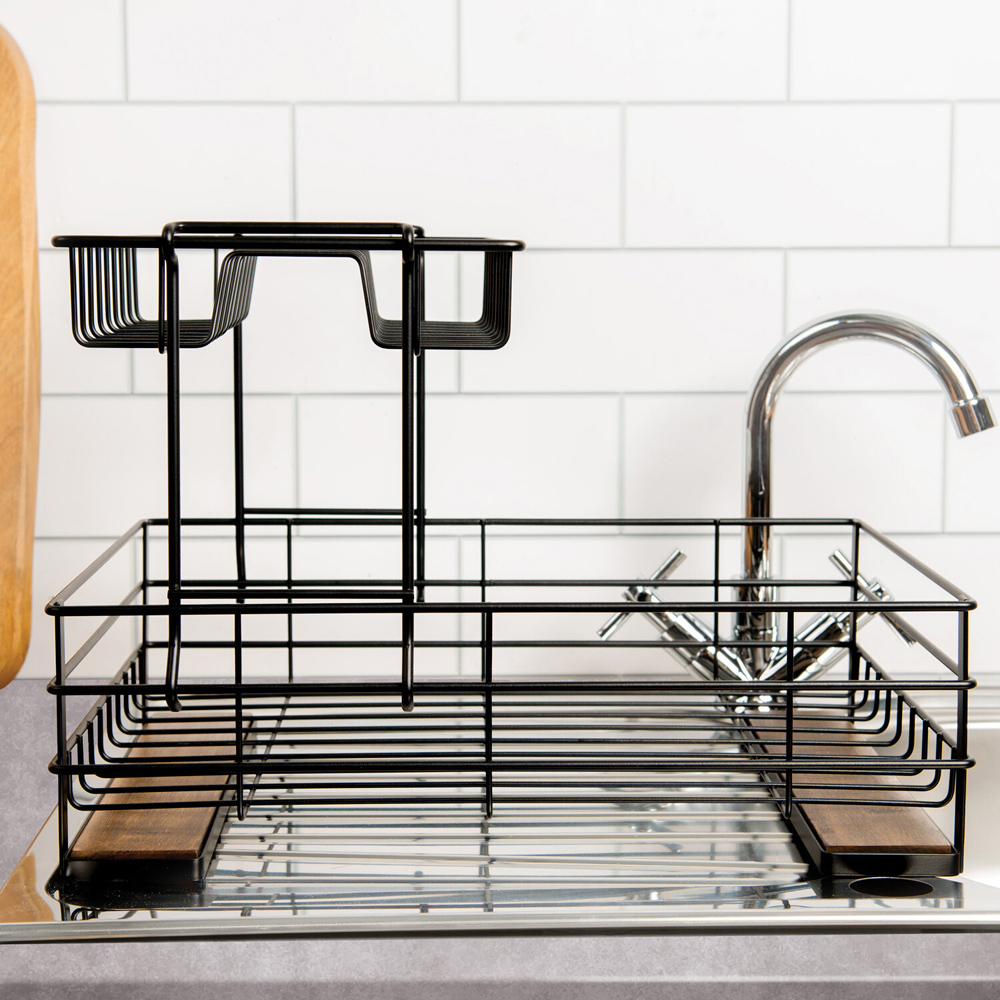 Malmo 2 Tier Bamboo Dish Drainer Black Image 6