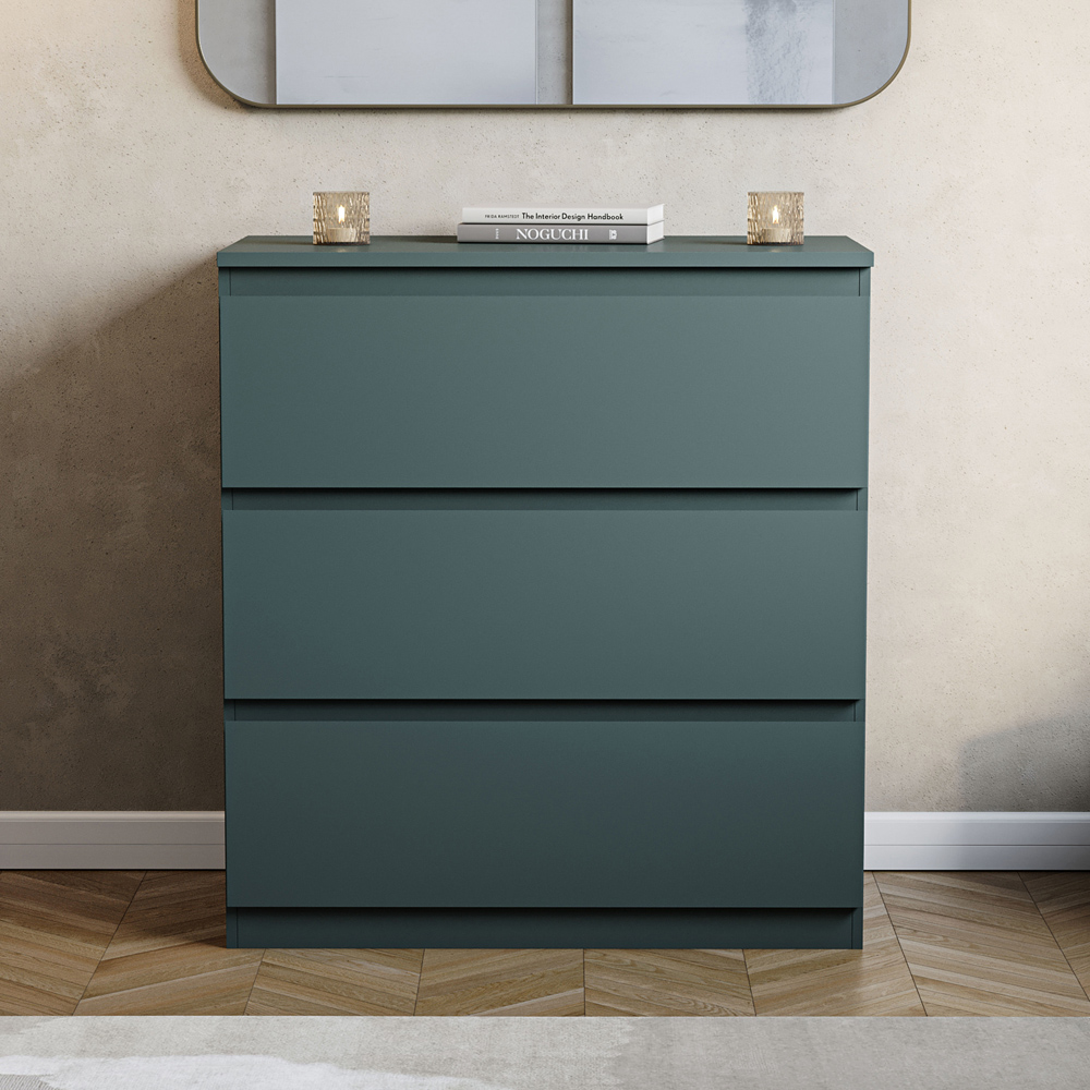 VIDA DESIGNS Denver Jasper Green 3 Drawer Bedside Table Image 3