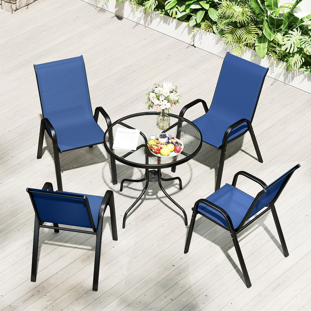Outsunny 4 Seater Round Garden Dining Set with Parasol Hole Blue Image 8