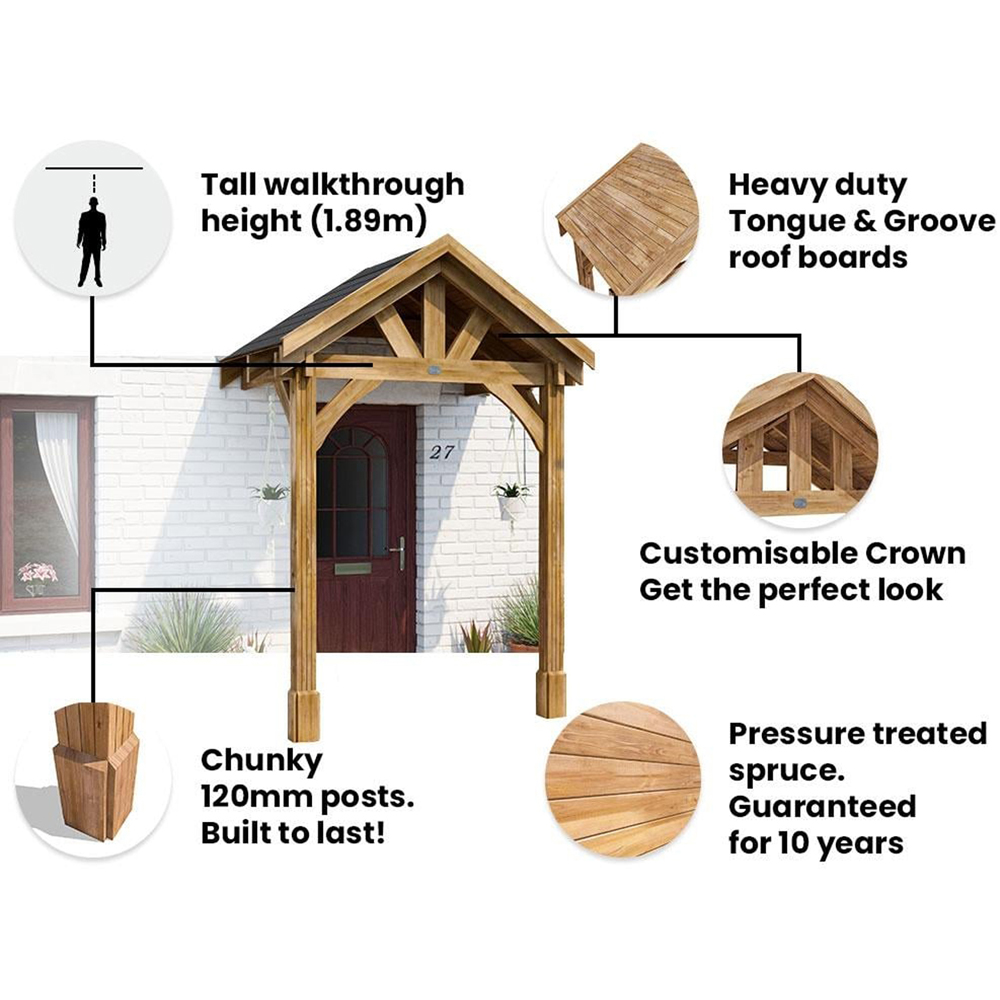 Dunster House Thunderdam 2 x 1.5m Brown Full-Height Porch Canopy with Black Shingle and 2 Posts Image 4