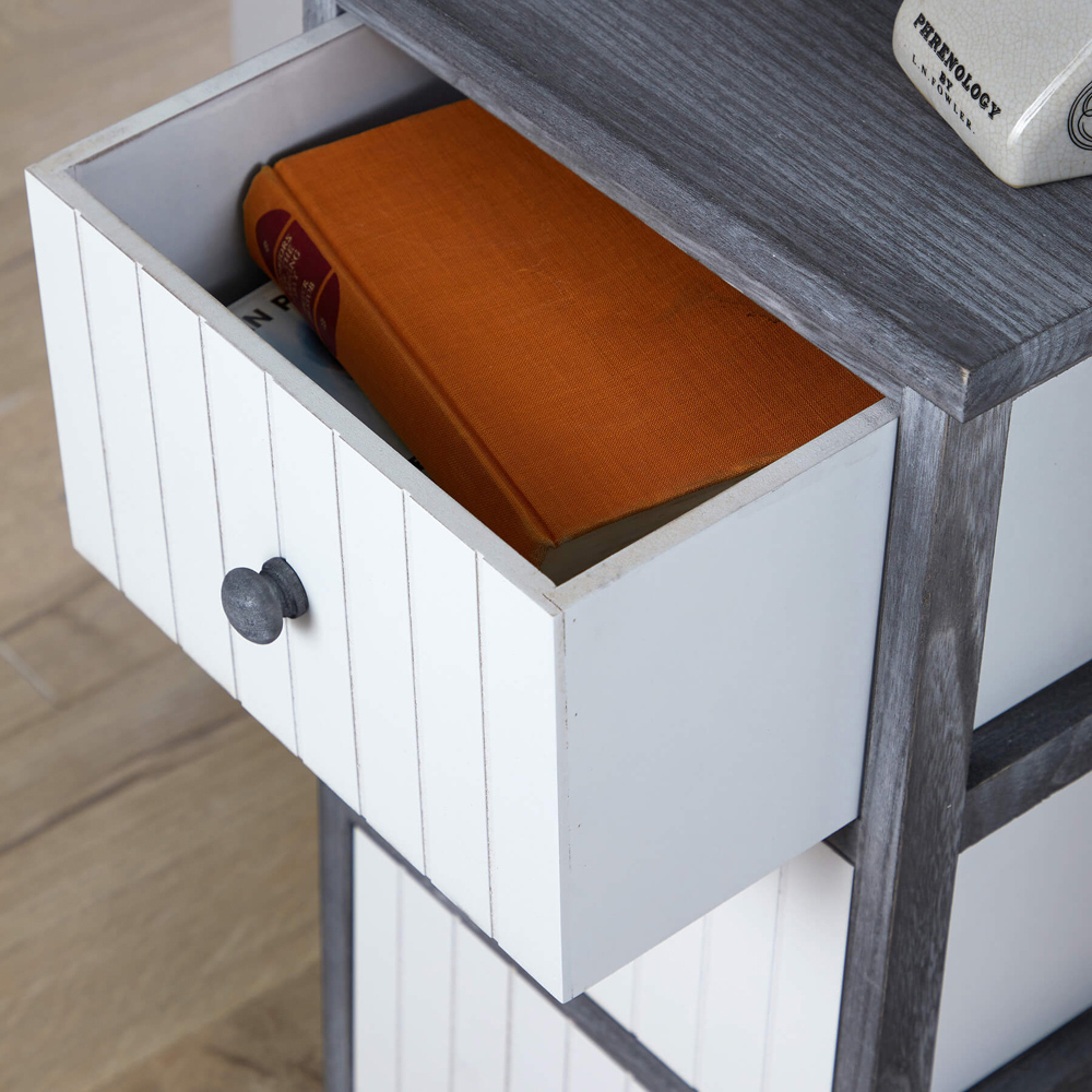 Home Source Mosbach 3 Drawer Grey Washed and White Solid Wooden Storage Unit Image 4