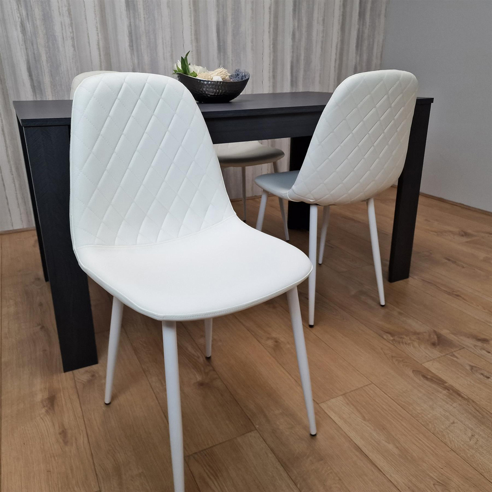 Portland Leather and Wood 4 Seater Dining Set White and Dark Grey Image 6