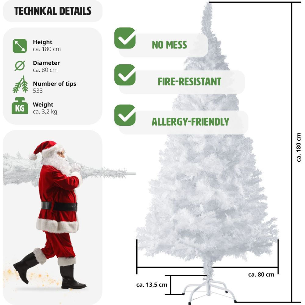 tectake White Artificial Christmas Tree with Stand 5.9ft Image 9
