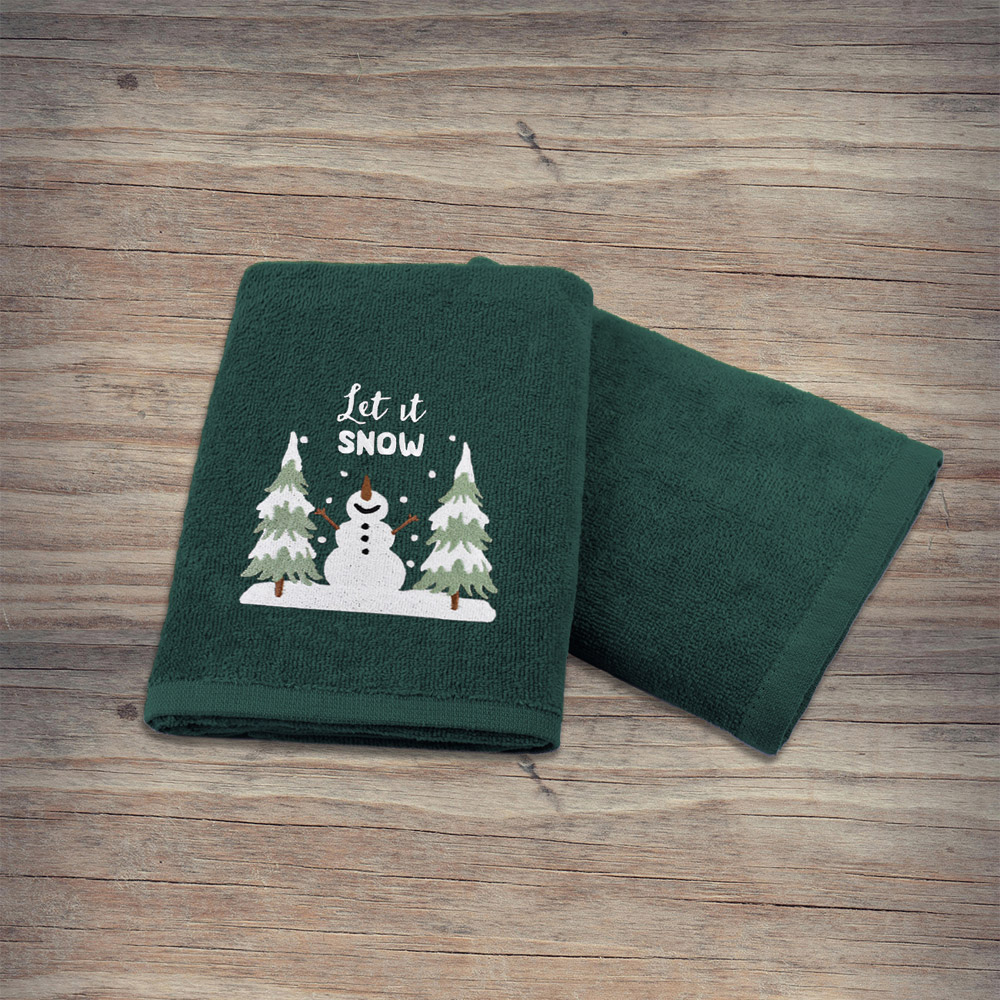 Noel Square Let It Snow Green Hand Towel 2 Pack Image 5