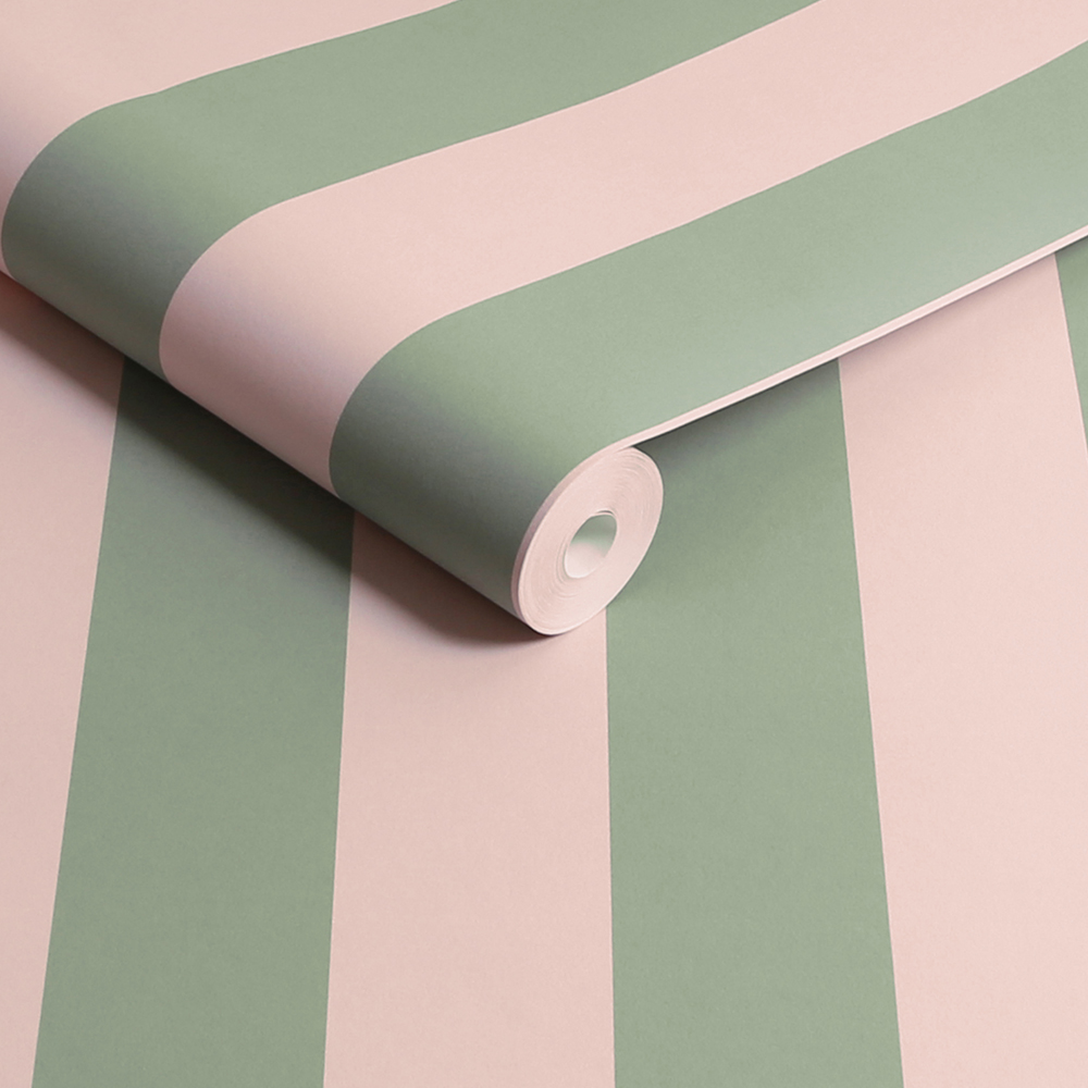 Cath Kidston Canopy Stripe Green and Pink Wallpaper Image 2