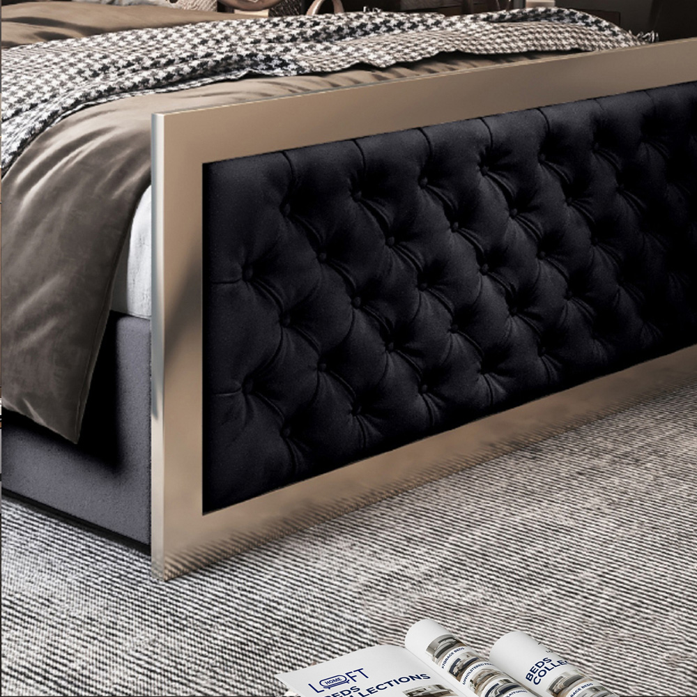 Maddison Black Super King Size Velvet Upholstered Metal Bed Frame with Padded Headboard Image 4
