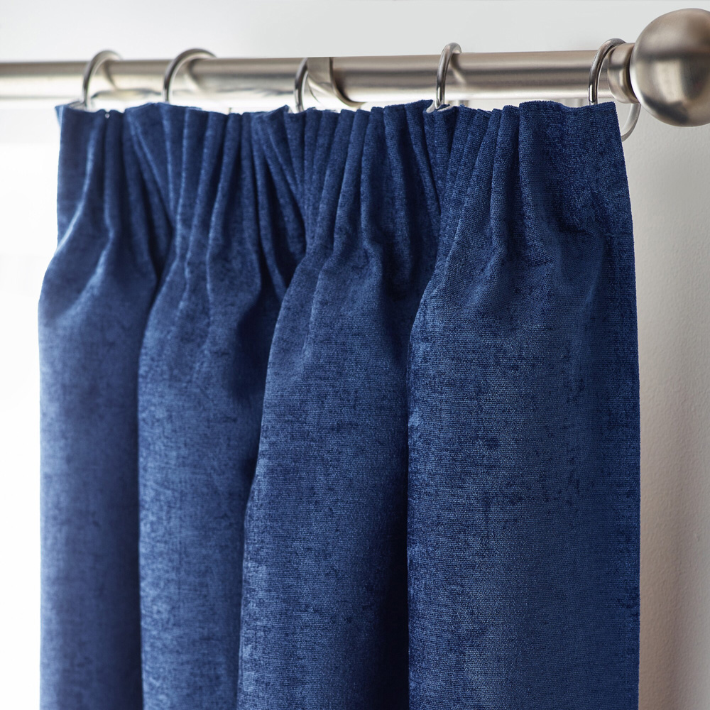 Alan Symonds Blue Chenille Blackout Pencil Pleat Curtains 117cm x 229cm Image 2