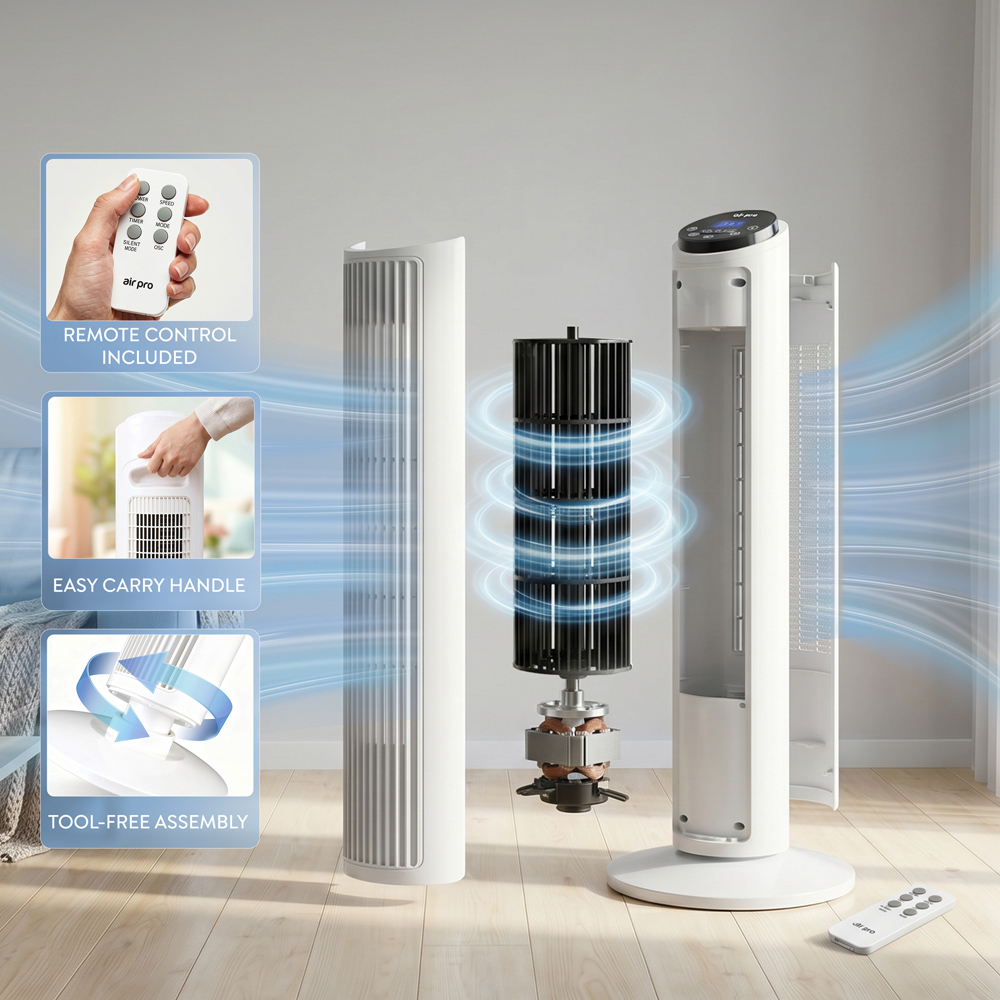 Air Pro White SmartVoice Control Oscillating Bladeless Tower Fan with Remote 30 inch Image 4
