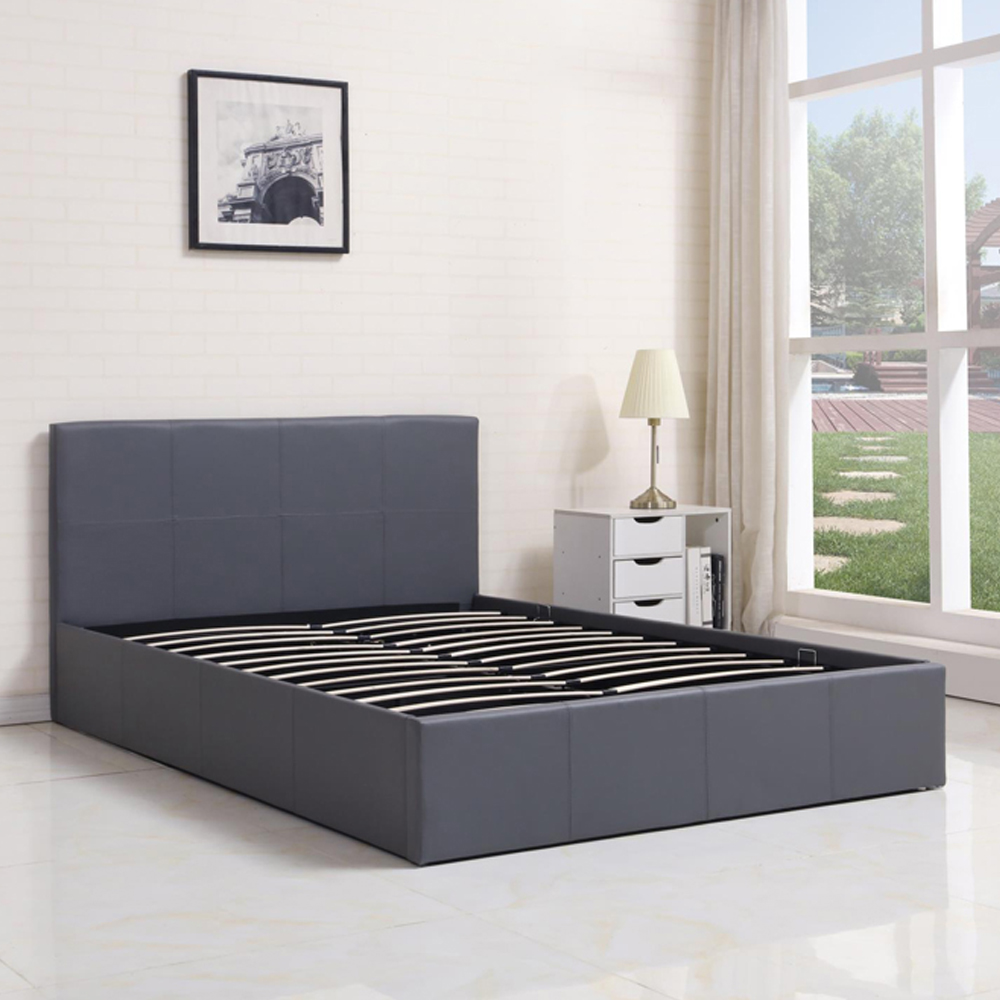 Portland Double Grey Leather Ottoman Bed with Mattress Image 4