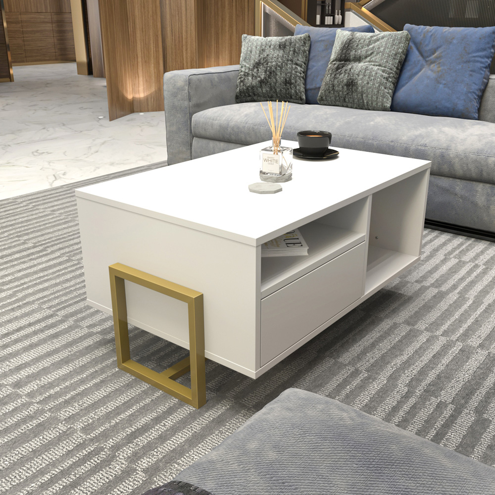 Decorotika Utopie 2 Door 2 Shelf White Modern Coffee Table Image 7