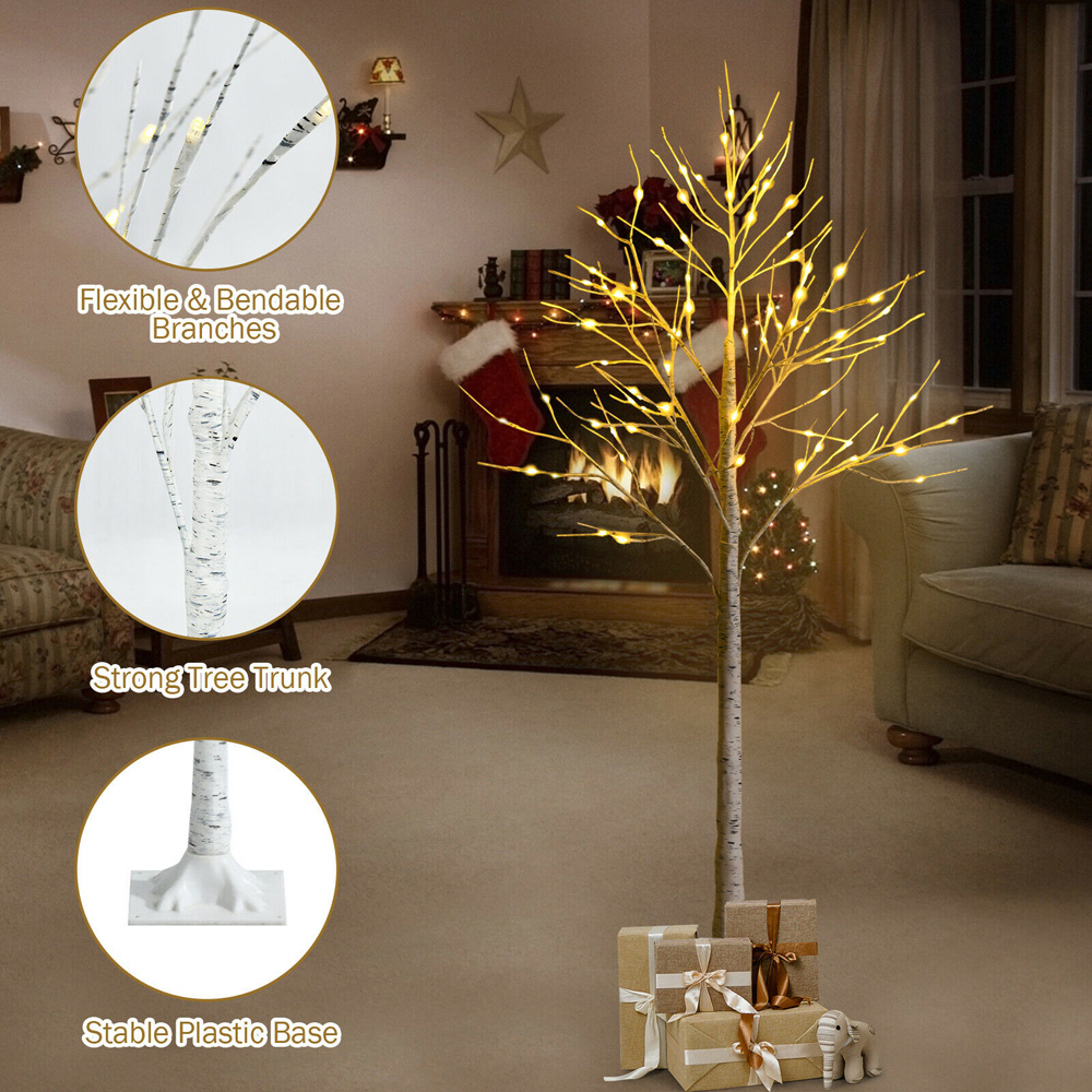 Costway Silver Twig Tree Warm White LED Indoor Christmas Decoration 4ft Image 5