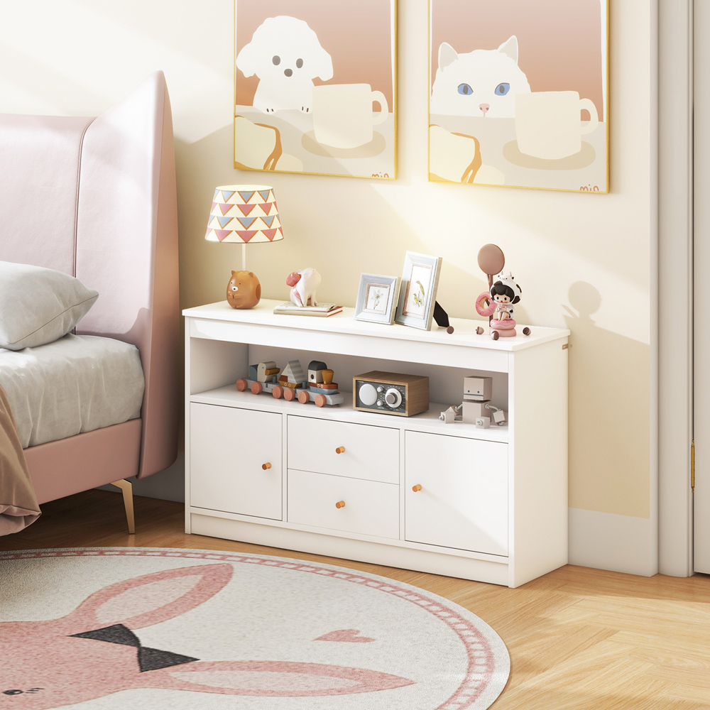 Costway 2 Door 2 Drawer Single Shelf White Wooden Kids Toy Storage Organiser Image 4