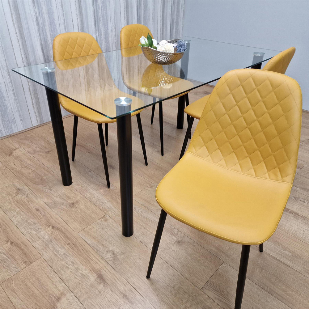 Kosy Koala 6 Seater Glass and Faux Leather Dining Set White and Mustard Image 4