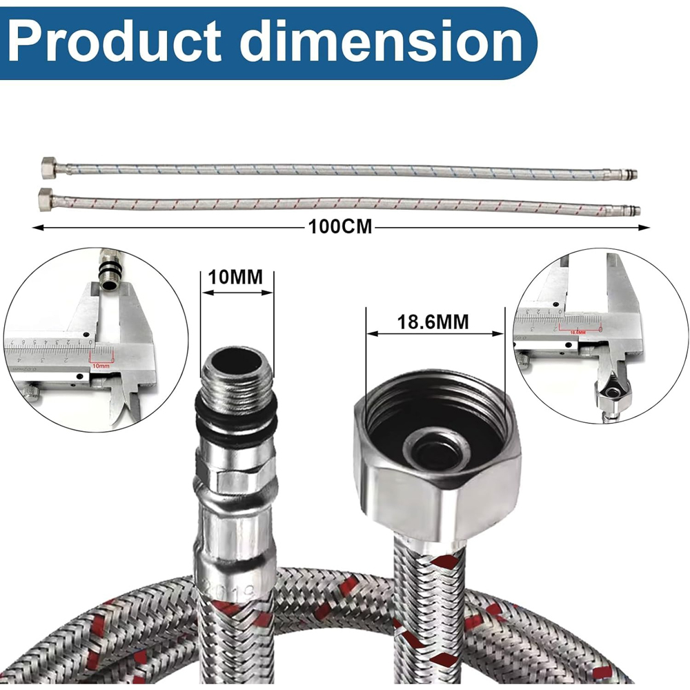 ATEK 100cm Monobloc Kitchen Tap Flexible Hose Connectors 10 x 18.6mm 2 Pack Image 6