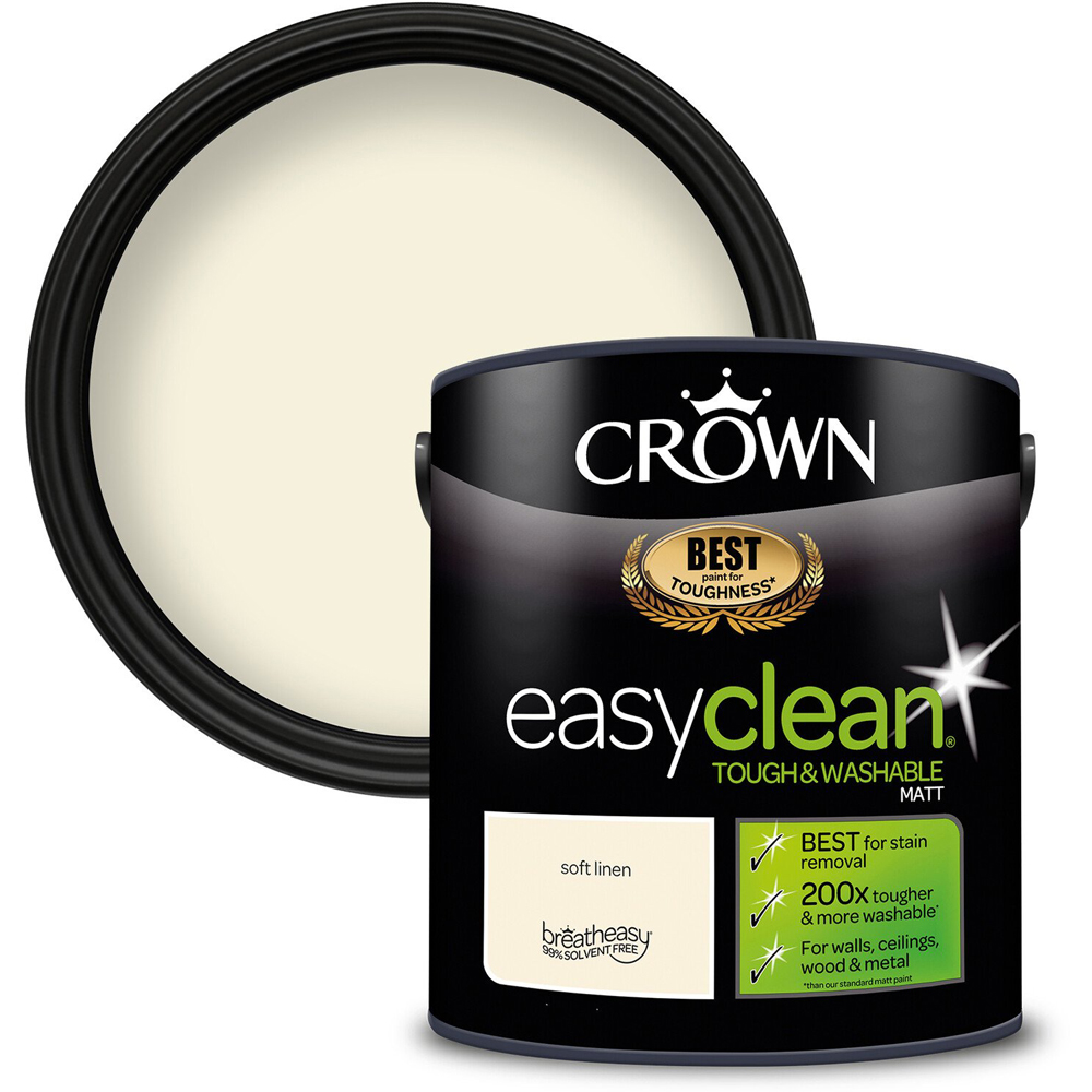 Crown Easyclean Soft Linen Matt Emulsion Multisurface Paint 2.5L Image 1