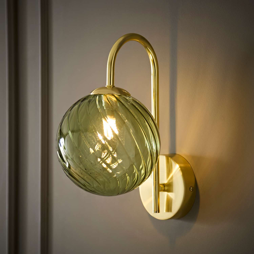 ValueLights Sydney Glass Swirl Shade Gold Metal Wall Lights and Bulb 2 Pack Image 5