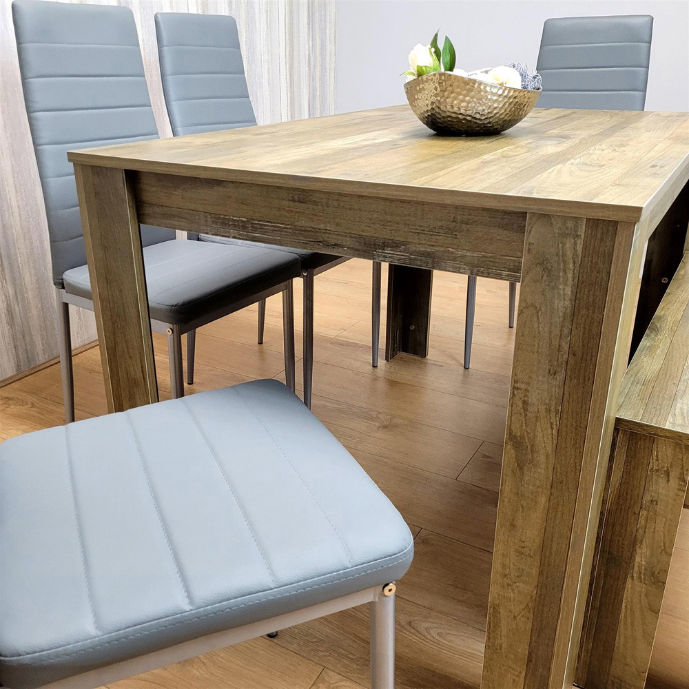 Portland 6 Seater Leather Dining Bench Set Rustic Effect and Grey Image 5