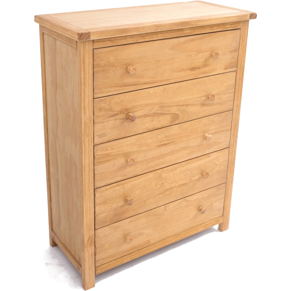 Cabinet Bits Lugo 5 Drawer Brown Wood Knob Chest of Drawers Image 4