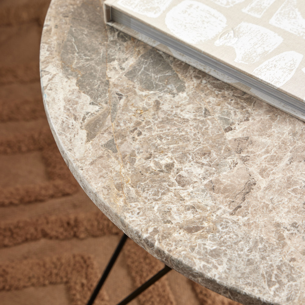 Florence Prunus Brown Marble Round Coffee Table with Matt Black Steel Base Image 5