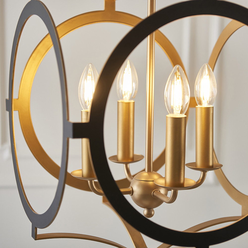 Merano Vicenza Matt Black and Gold 4 Light Pendant Ceiling Light Image 4