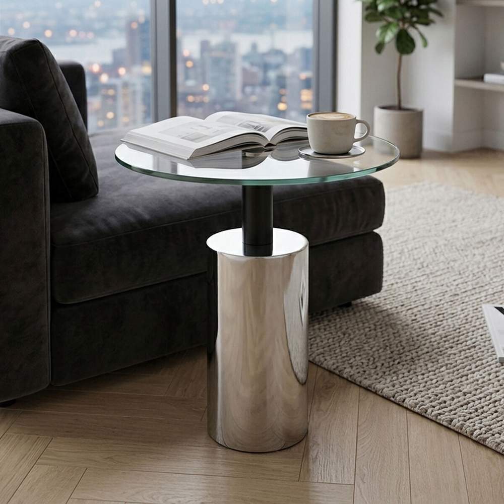 Premier Housewares Clear Glass Side Table with Silver Base Image 3
