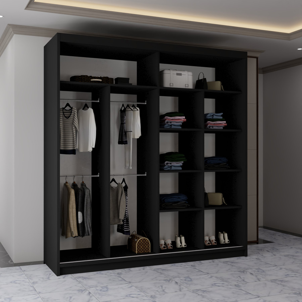 Sliding Wardrobes 4U California 2 Door Black Wide Curved Mirrored Wardrobe Image 4