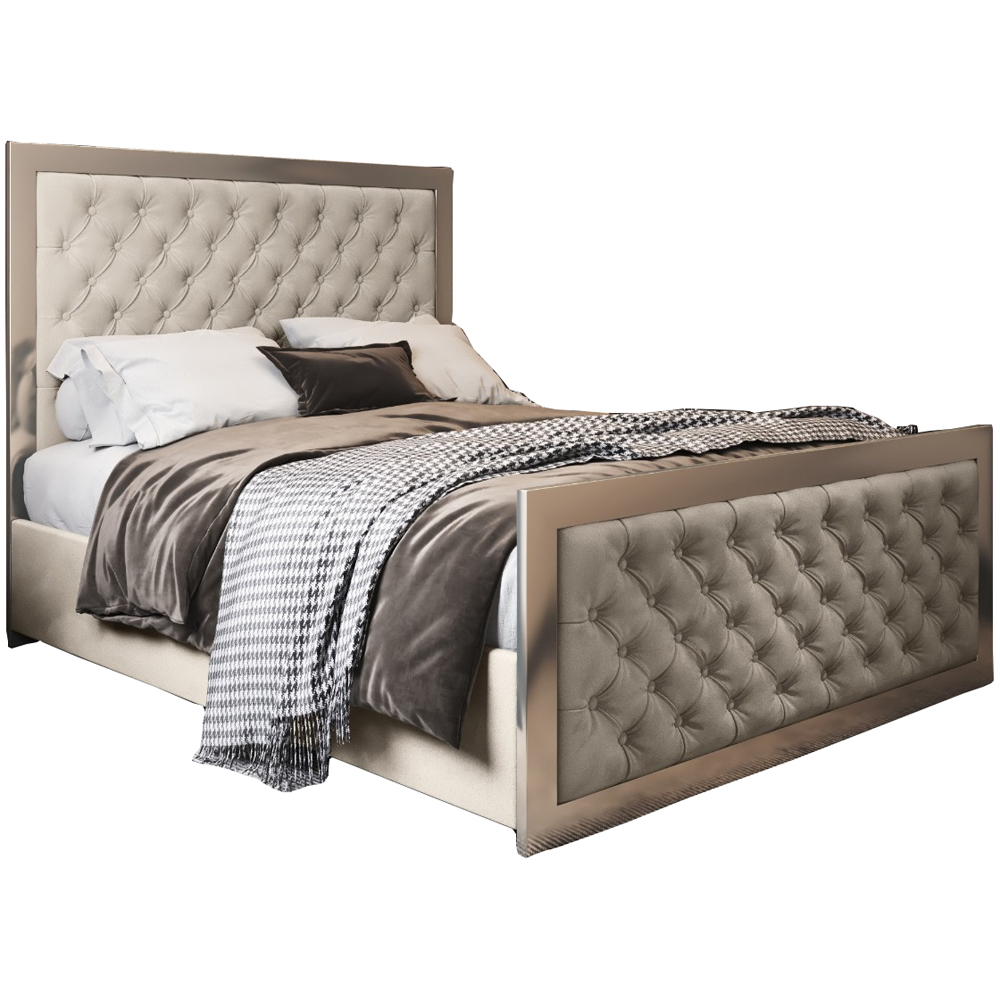 Maddison Silver Single Velvet Upholstered Metal Bed Frame with Padded Headboard Image 2