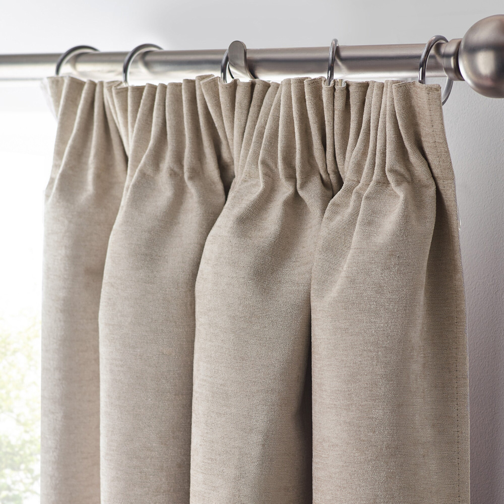 Alan Symonds Cream Chenille Blackout Pencil Pleat Curtains 117cm x 137cm Image 2
