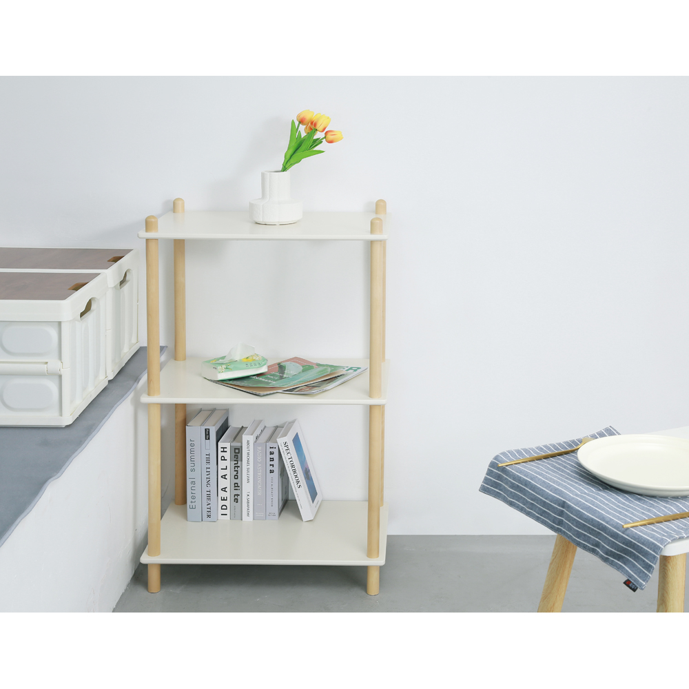 FurnitureHMD 3 Shelf Natural and White Bookcase Image 3