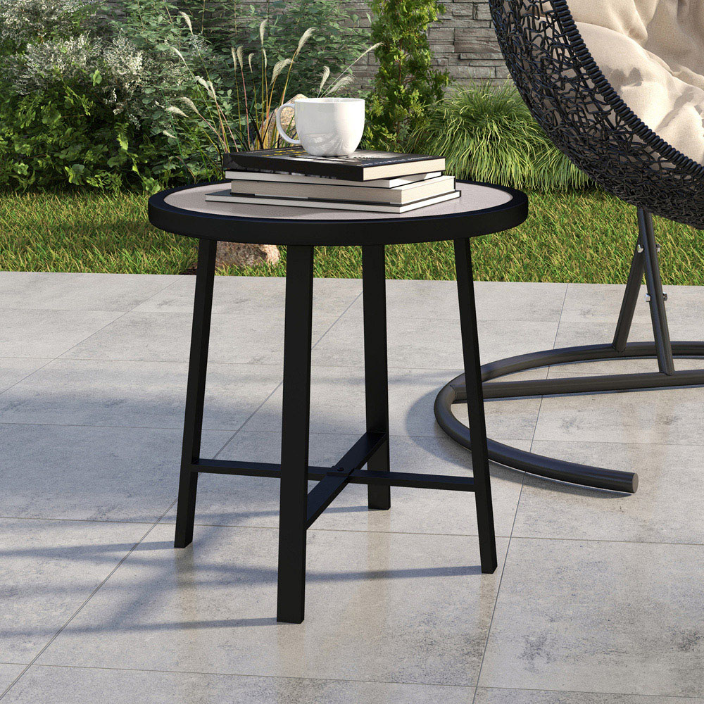 Outsunny Grey Wood Effect SPC Tabletop Round Garden Coffee Table Image 5