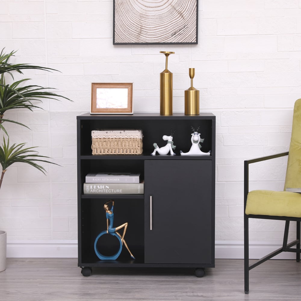 MMT Furniture Designs Single Door 3 Shelf Black Wooden Printer Cabinet Image 6
