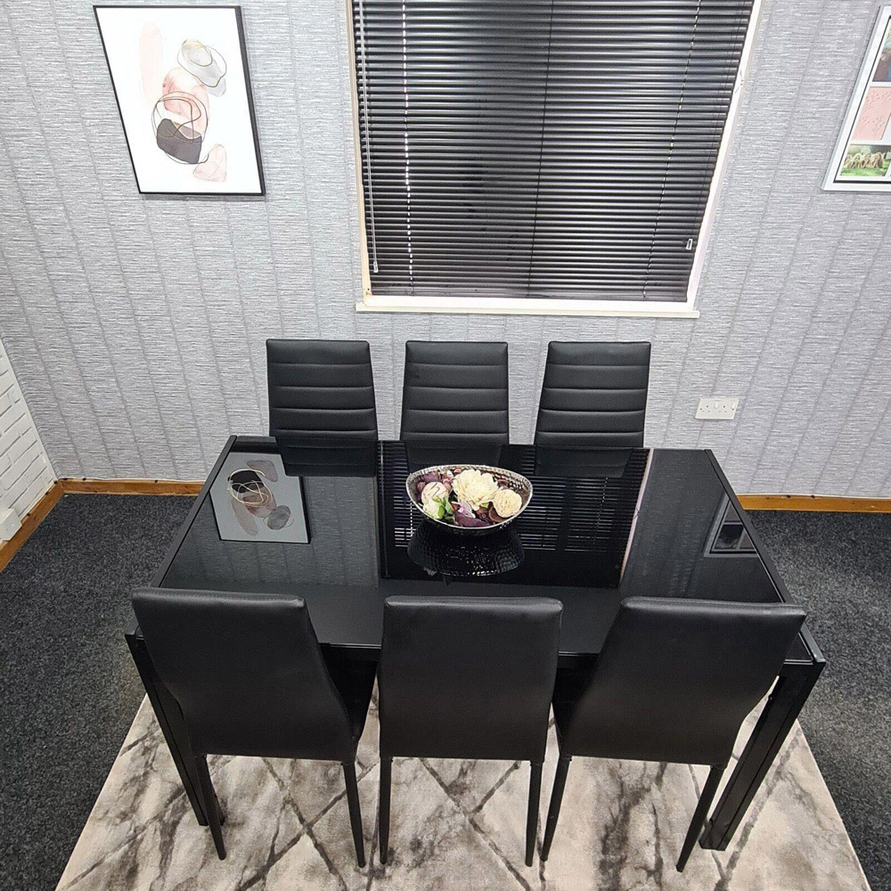 Portland 6 Seater Leather Dining Set Black Image 3